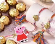Single Antique Elephant Rudraksh Rakhi — Designer & Single Rakhis
